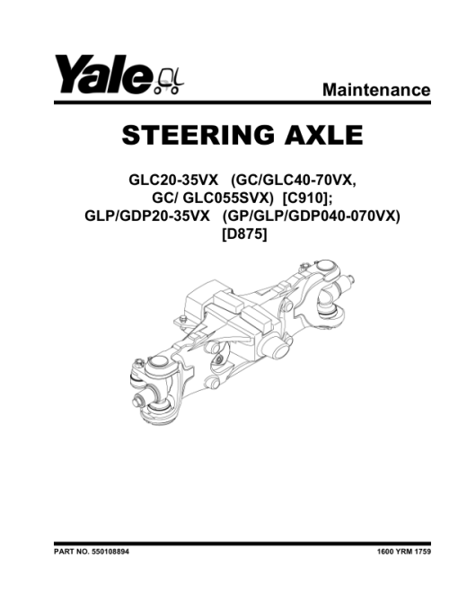 Yale GP040VX, GP050VX, GP060VX, GP070VX Forklift D875 Series Repair Manual