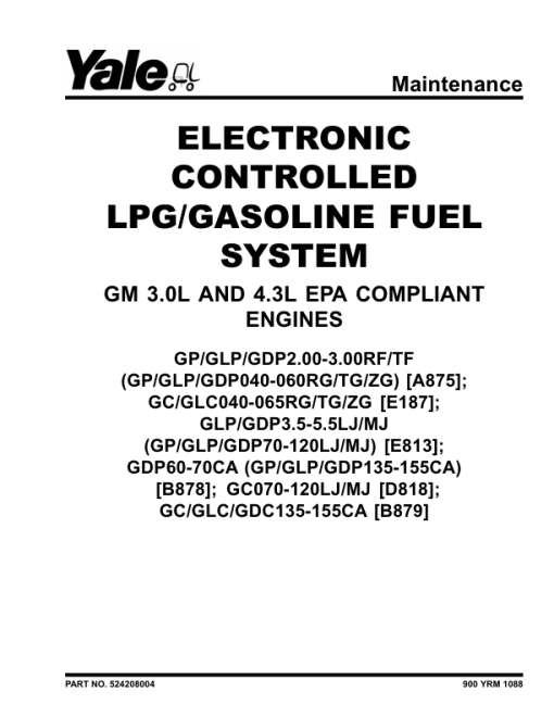 Yale GP2.00RF, GLP2.00RF, GDP2.00RF, GP3.00RF, GLP3.00RF ,GDP3.00RF Forklift A875 Service Repair Manual - Image 2