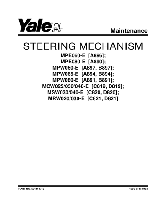 Yale MCW025E, MCW030E, MCW040E Walkie Counterbalanced Stacker D819 Series Repair Manual