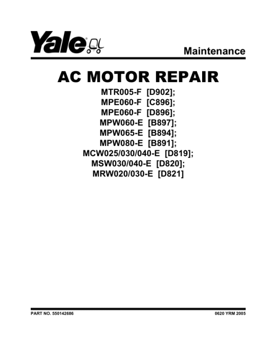 Yale MCW025E, MCW030E, MCW040E Walkie Counterbalanced Stacker D819 Series Repair Manual - Image 2