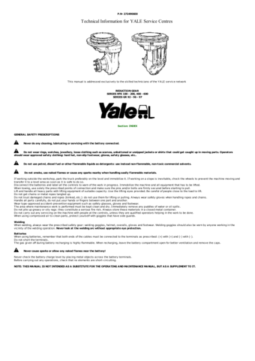 Yale MO10E Order Picker A862 Service Repair Manual