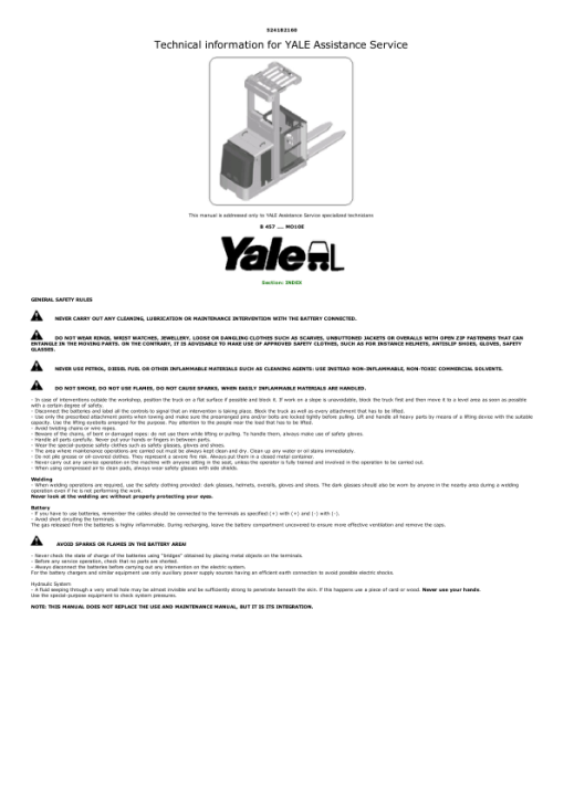 Yale MO10E Order Picker B862 Service Repair Manual