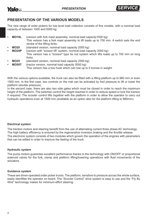 Yale MO10L, MO20, MO20P, MO25, MO50T Pallet E857 Series Repair Manual - Image 2