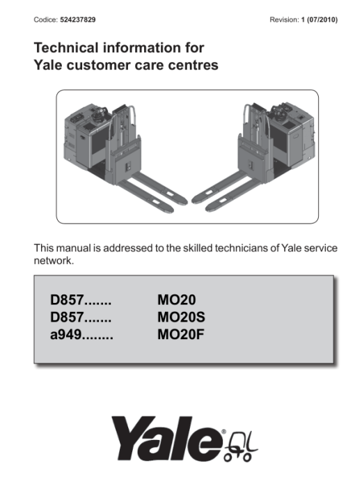 Yale MO20, MO20S Order Picker D857 Series Repair Manual - Image 2