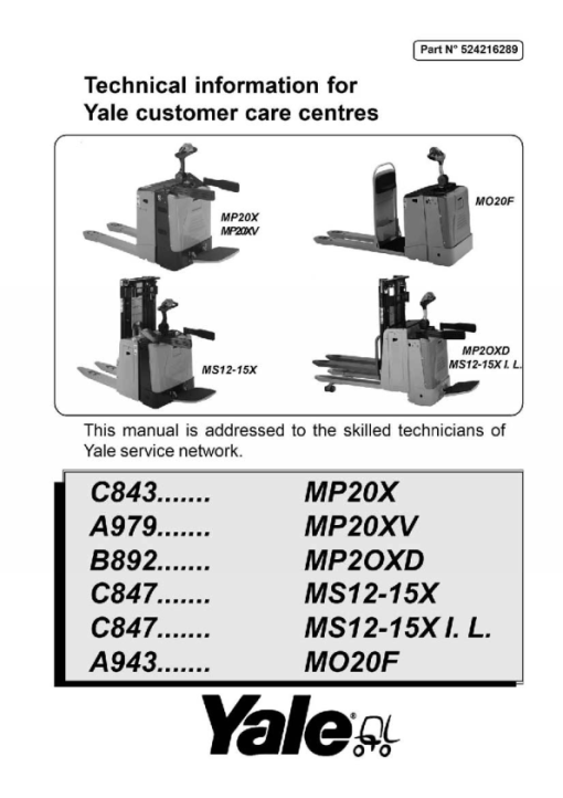 Yale MO20F Electric Pallet Stacker A943 Service Repair Manual - Image 2