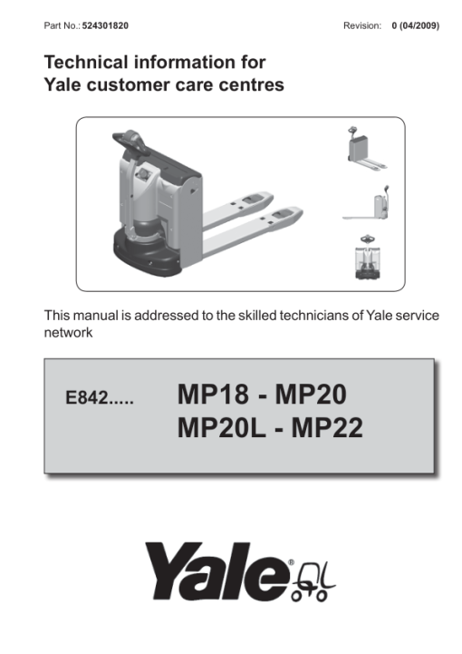 Yale MP18, MP20, MP20L, MP22 Pallet E842 Series Repair Manual - Image 4