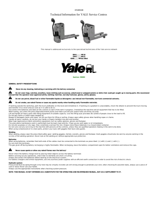 Yale MP22, MP30 Pallet Truck C842 Service Repair Manual