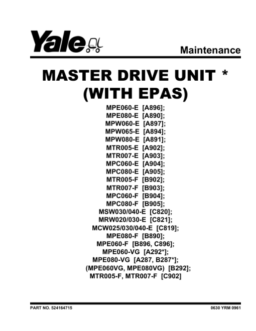 Yale MPC080E Pallet A905 Service Repair Manual