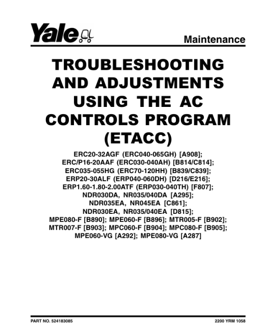 Yale MPE060VG Pallet Truck A292 Series Repair Manual
