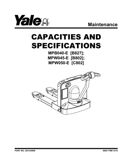 Yale MPW050E Electric Walkie Pallet C802 Service Repair Manual