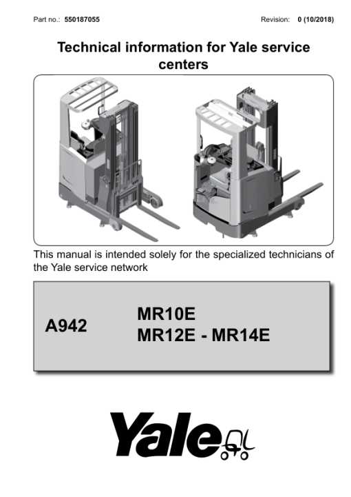 Yale MR10E, MR12E, MR14E Reach Truck A942 Service Repair Manual