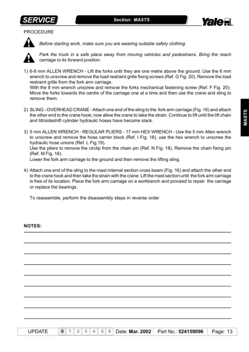 Yale MR14, MR14H, MR16, MR16H, MR16N, MR20, MR2OH, MR20W, MR25 C849 Reach Truck Repair Manual - Image 4