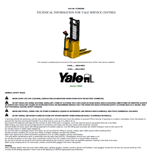 Yale MS10, MS12 Stacker B846 Service Repair Manual