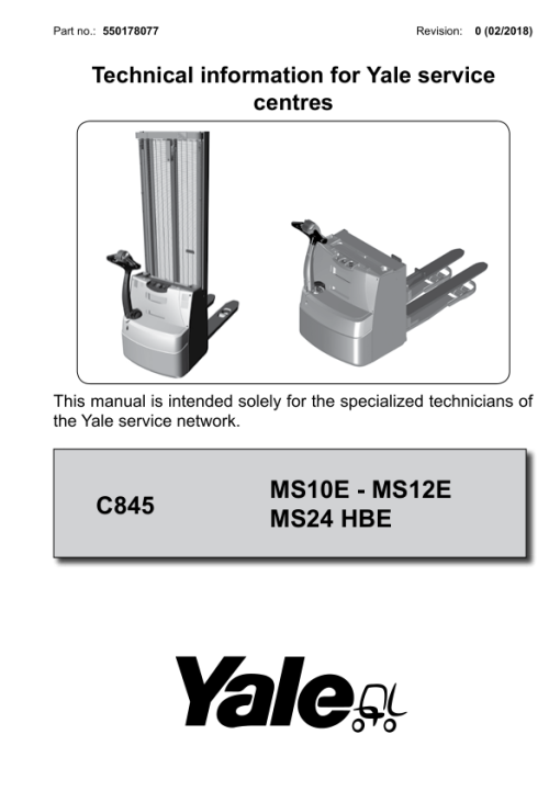 Yale MS10E, MS12E, MS24HBE Stacker C845 Service Repair Manual