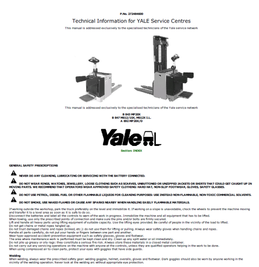 Yale MS1215X, MS12XIL Stacker B847 Service Repair Manual