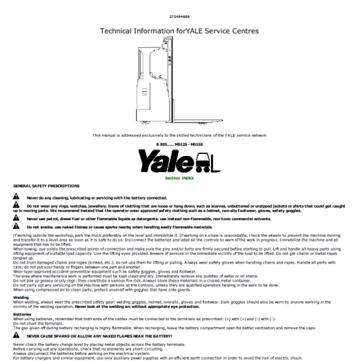 Yale MS12S, MS15S Pallet Stacker B855 Service Repair Manual