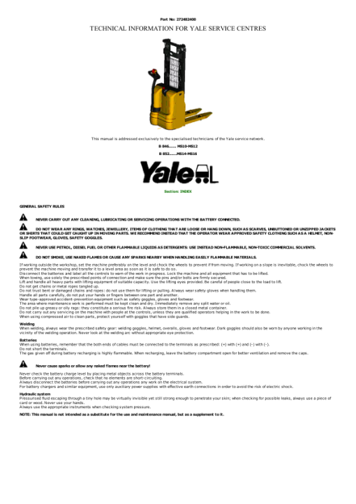 Yale MS14, MS16 Pallet B852 Service Repair Manual