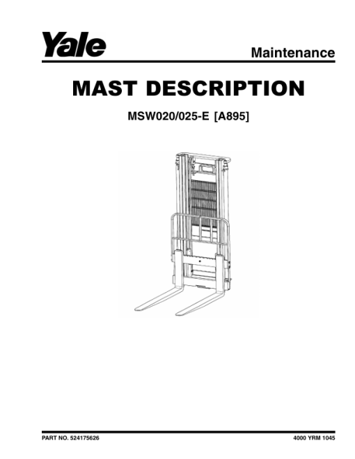 Yale MSW020E, MSW025E Pallet A895 Service Repair Manual - Image 3