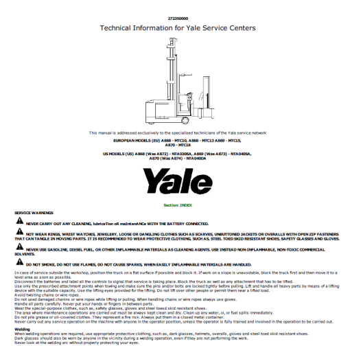 Yale MTC10, MTC13 Forklift A868 Service Repair Manual