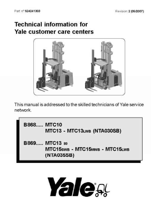 Yale MTC13-80, MTC15SWB, MTC15MWB, MTC15LWB Stacker B869 Service Repair Manual - Image 2