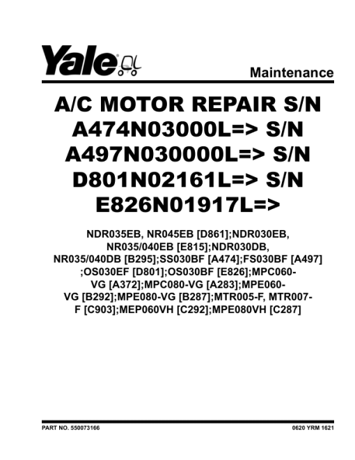 Yale MVP080VH Rider Pallet Jack C287 Service Repair Manual