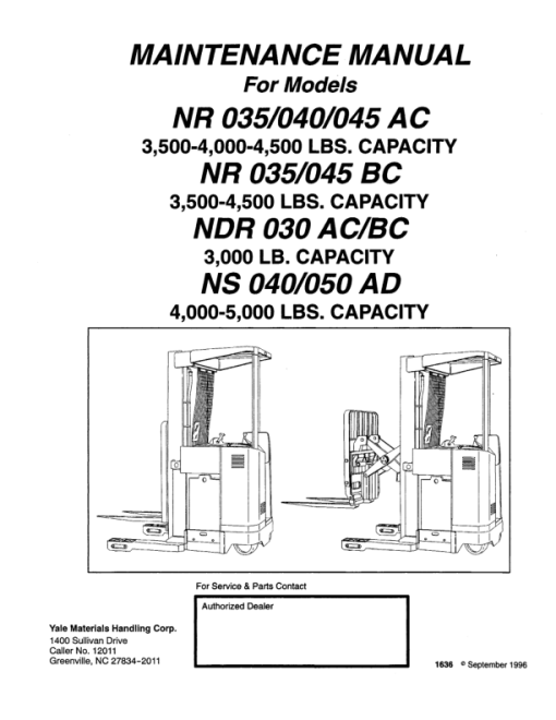 Yale NDR030AC, NDR030BC, NS040AD, NR045BC Forklift A815 Service Repair Manual