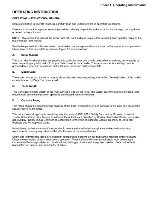 Yale NDR030AD, NR035AD, NR040AD, NR045AD B815 Forklift Service Repair Manual