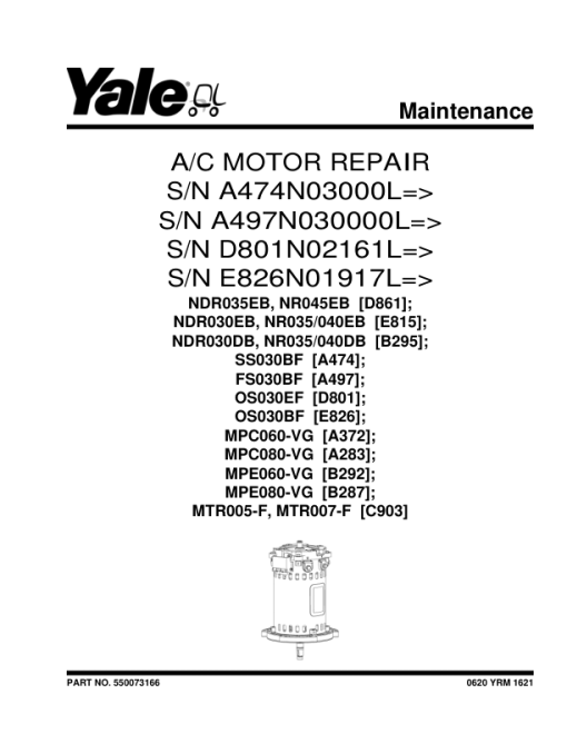 Yale NDR030DB, NR035DB, NR040DB Lift Truck B295 Service Repair Manual