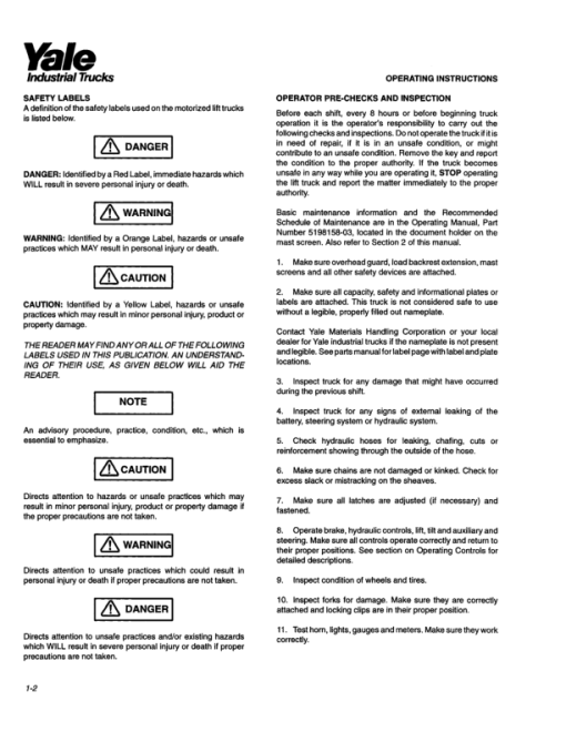 Yale NR035AC, NR035BC, NR040AC, NR045AC, NR045BC, NS050AD Forklift A815 Service Repair Manual - Image 5