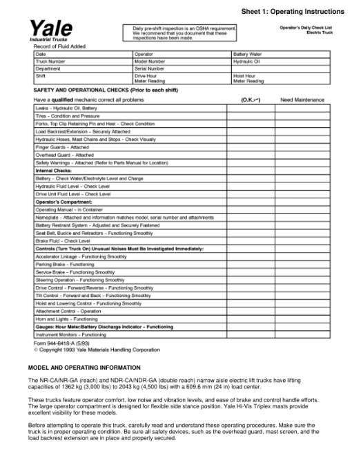 Yale NR045CA, NR045GA Forklift A861 Service Repair Manual - Image 4