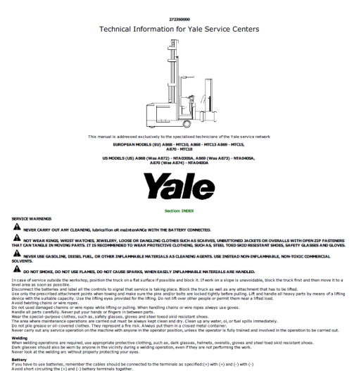 Yale NTA040DA Forklift A874 Service Repair Manual