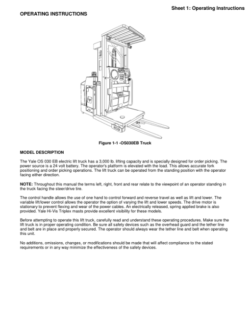 Yale OS030EB Order Picker B801 Service Repair Manual