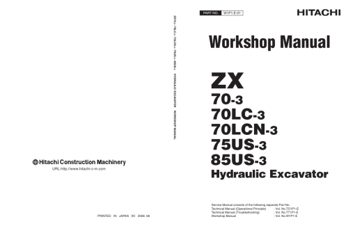 Hitachi ZX70-3, ZX70LC-3, ZX70LCN-3, ZX75US-3, ZX85US-3 Excavator Repair Manual