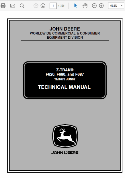 John Deere F620, F680, F687 ZTrak Repair Technical Manual