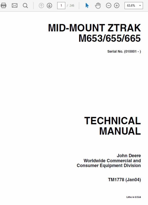 John Deere M653, M655, M665 ZTrak Repair Technical Manual