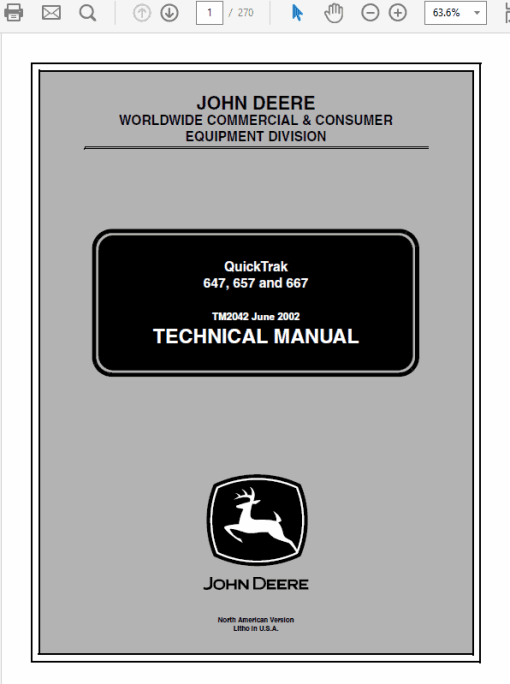 John Deere 647, 657, 667 QuikTrak Repair Technical Manual