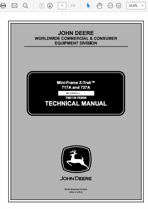 John Deere 717A, 727A ZTrak Repair Technical Manual